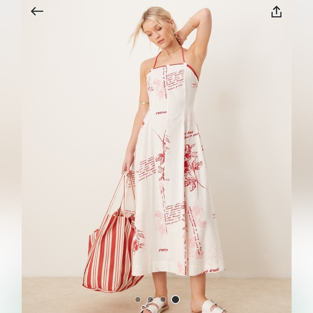 ASOS design Floral Halter Neck Dress - Red and White